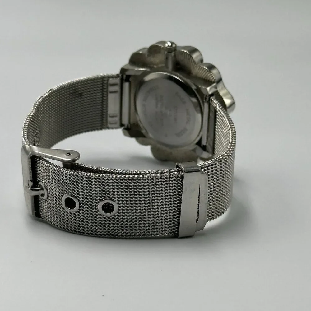 3/$30 Studio Time Watch Women Silver Tone Rhinestone Flower Case New Battery